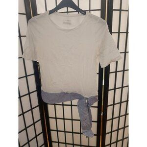 Talbots T-Shirt Blue & White Size Small Short Sleeve Pima Cotton Side Bow Knot